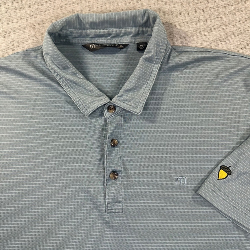 Travis Mathew Polo Shirt  Mens XXL Blue Stripe Pima Cotton Spanish Oak Golf Club